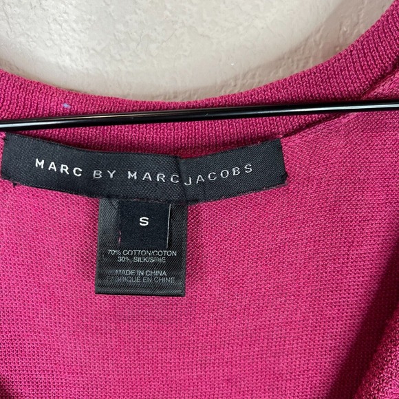 Marc by Marc‎ Jacobs Blouse Top Size Small Fuschia Silk Blend Ruffle Sleeve Knit - Picture 6 of 10